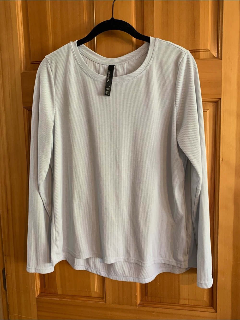 Mondetta Women's Light Grey Long Sleeve Ribbed Crewneck Top